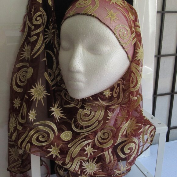 Magical, Mystical Gold & Red Scarf, Wrap, Vintage, Glitter, 1980s - Picture 2 of 11